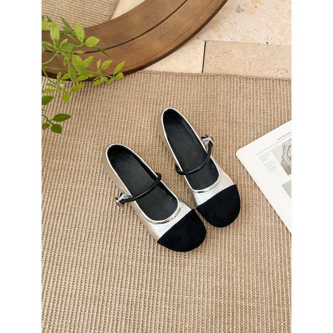 2025年春季复古圆头拼接玛丽珍鞋女款一字带内增高软底配裙子单鞋