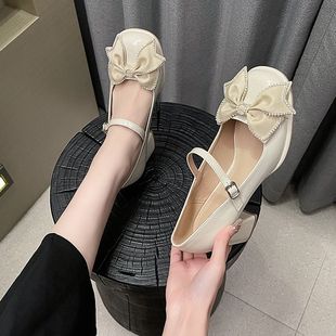 小香风蝴蝶结鞋子仙女风高跟鞋女2024春千金水钻粗跟玛丽珍单鞋