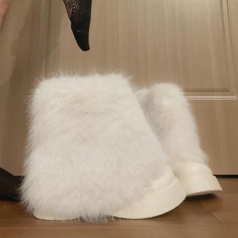 甜酷毛毛棉靴女2024新款冬小个子厚底防滑加绒毛毛短靴马丁靴保暖