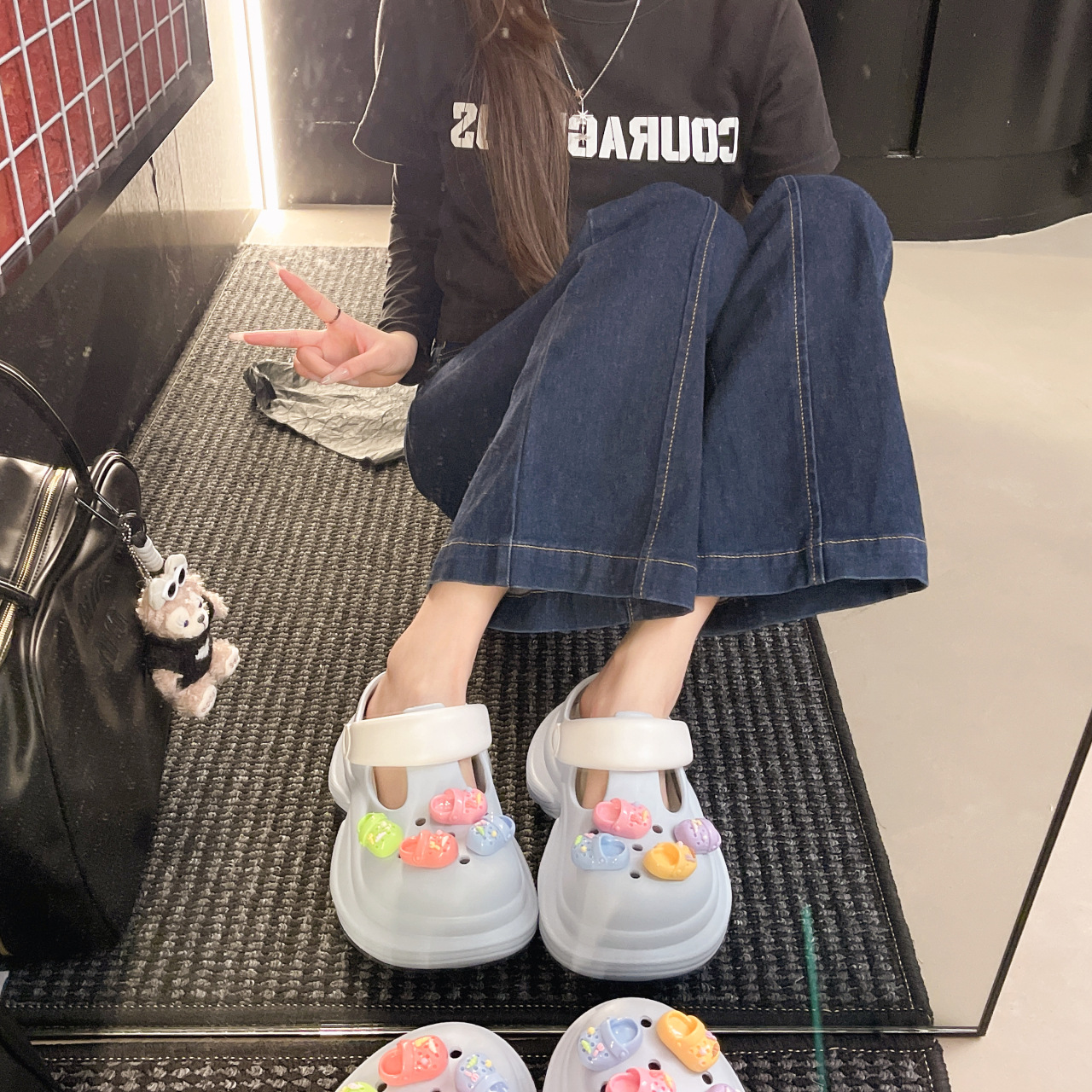 童趣小拖鞋配件厚底洞洞鞋女夏季时尚外穿一脚蹬eva透气包头拖