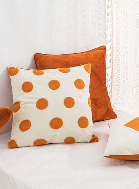 样板房家用抱枕橙色系北欧现代ins绒布毛巾绣沙发床头靠垫抱枕套