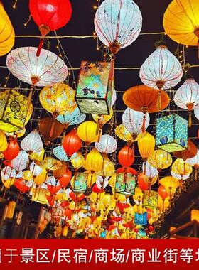 中国风创意发光国潮异形越南宫灯笼收缩仿古中式户外景区街道装饰