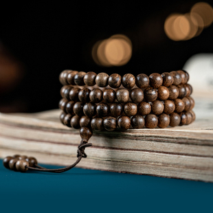 沉水级印尼加里曼丹沉香手串保真老料香木棋楠念珠108颗佛珠手链