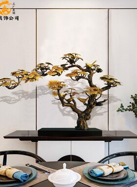 速发创意金属迎客松售楼处大型装饰仿真摆件酒店大堂手工鸟奢铁艺