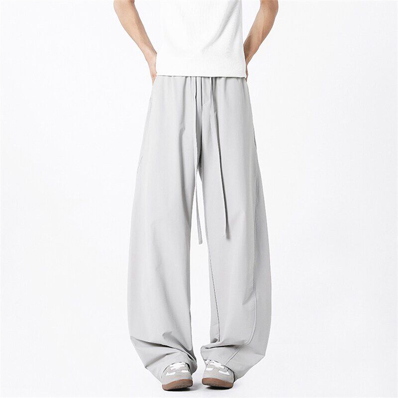 速发美式拼接凉感休闲西裤男夏季薄款宽松垂感fit弯刀长裤子