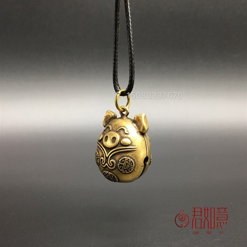 速发纯铜生肖猪福猪招财小猪黄铜铃铛可爱小肥猪小铃铛吊铃吊坠扣