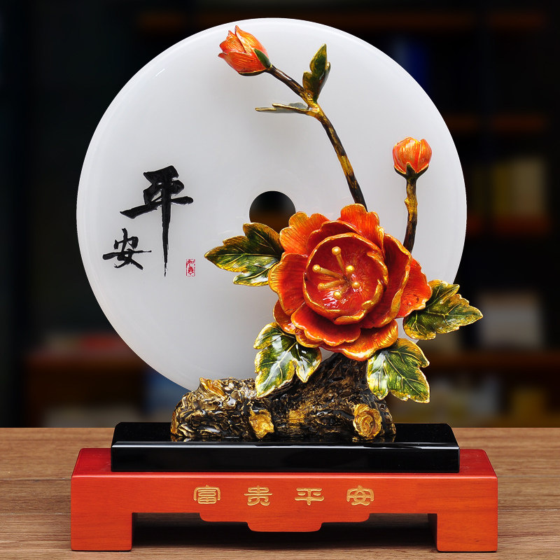 现货速发富贵平安摆件玉石平安扣工艺礼品摆饰家居客厅玄关装饰摆