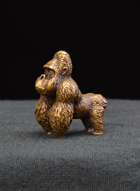 速发中宠房典黄铜摆件大猩猩铜摆件把玩件茶式书古镇纸实心纯铜复