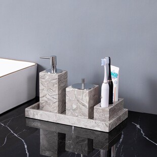 速发手理石5件套 洗手台四洗套件大液瓶纸巾盒托盘套装搭配