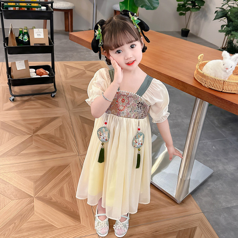 现货速发童夏装连衣裙202新款儿童夏季汉服孩复古中国风裙子
