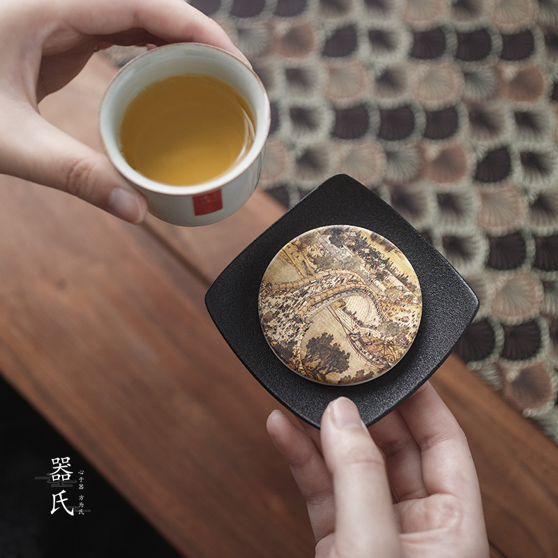 速发器氏 陶瓷吸水茶杯垫家用创意防烫茶杯托隔热垫复古功夫茶具