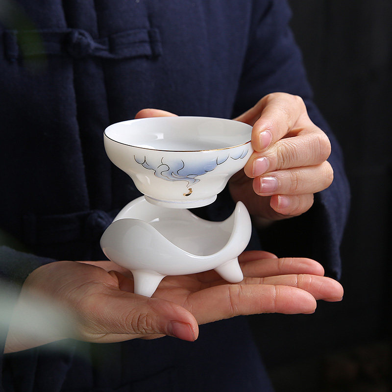 速发陶瓷羊脂玉瓷茶滤茶漏茶水分离器泡茶过滤网套组茶道配件茶滤