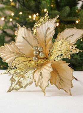 速发圣诞2工cm金槟红色香色色圣诞花混合叶子手4枫叶型装饰花