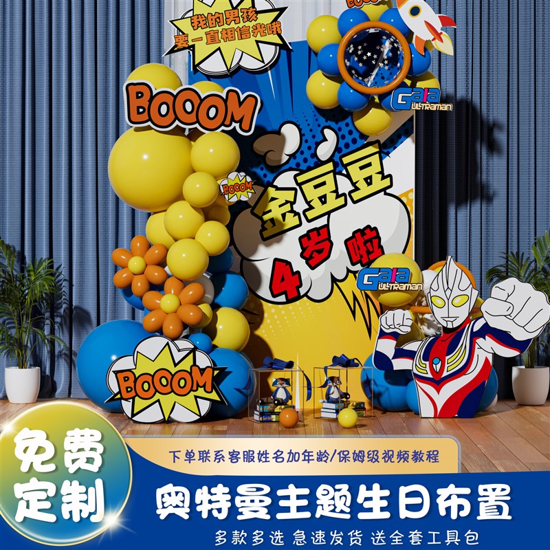 速发生日主题派对气球背置装饰场景男孩十1儿周岁0童布景墙板