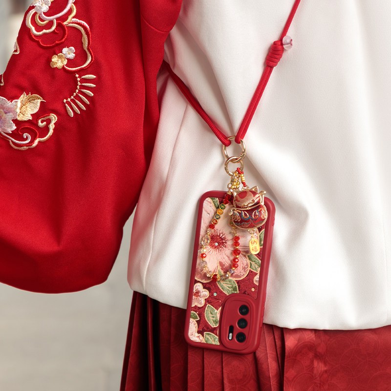 速发招财猫成品双面宋锦随身手机链汉服配饰可斜挎中国风手机吊坠