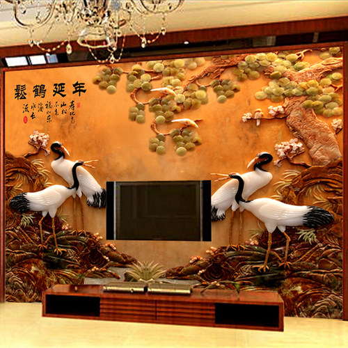 现货速发电视背景墙壁纸立体浮雕壁画客厅简约无缝墙布新中式5d墙