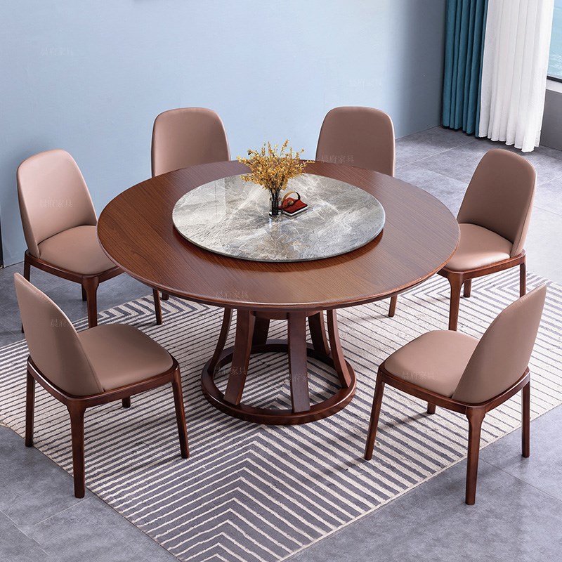速发实木餐桌椅组合简圆圆形家用带岩板转盘饭店1.8米约餐桌12人