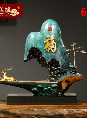 速发福禄饰连铜鹿摆件客厅玄关公办室高档装相工艺品搬家乔迁新居