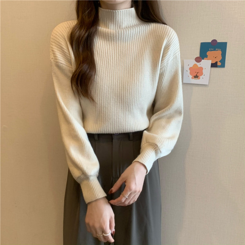 速发杏色半高领打底搭秋冬内衫配暖衣宽松可外穿保大套头毛衣针织