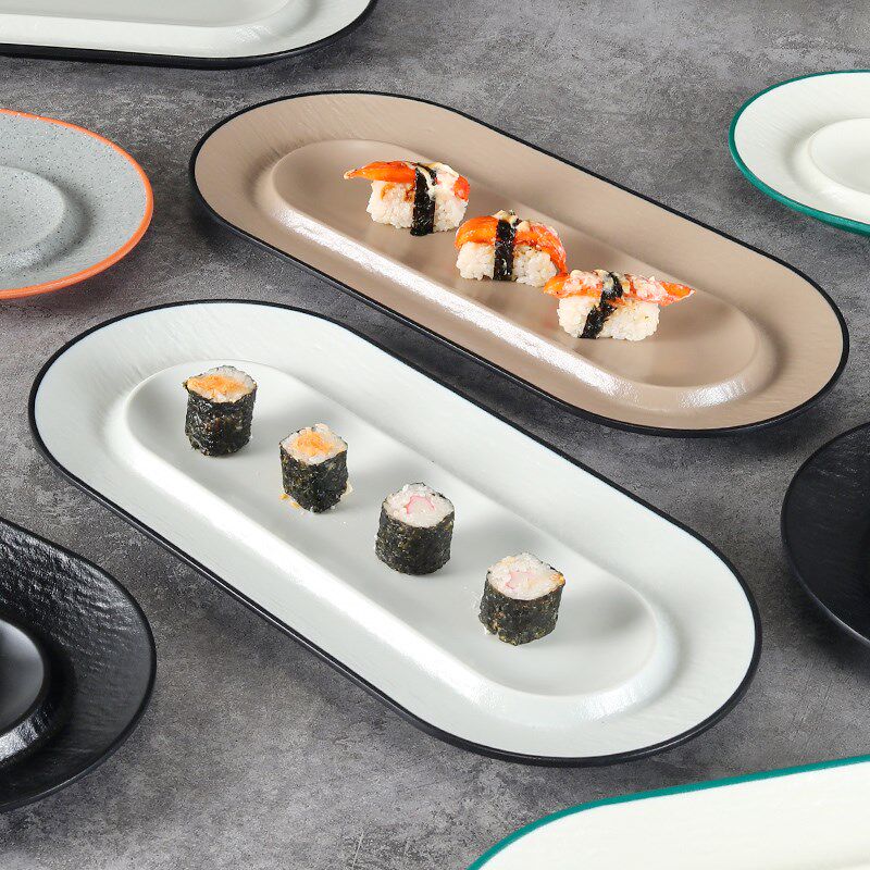 速发密胺日式寿司盘长子条盘点心盘创意椭圆长方形菜盘餐盘刺身盘