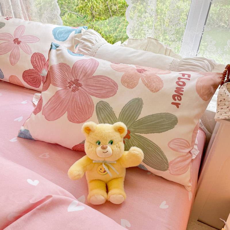 速发枕头套一对c纯棉夏季枕套单个48cmx74学m双人全棉整套装生枕