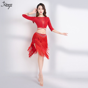 速发肚皮舞练功服新款性感烫方流苏装高端套裙东钻舞蹈演出服拉丁