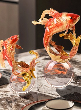 速发创意鱼鲤件客厅装饰品摆锦高端大气上档次办公室酒柜电视柜装