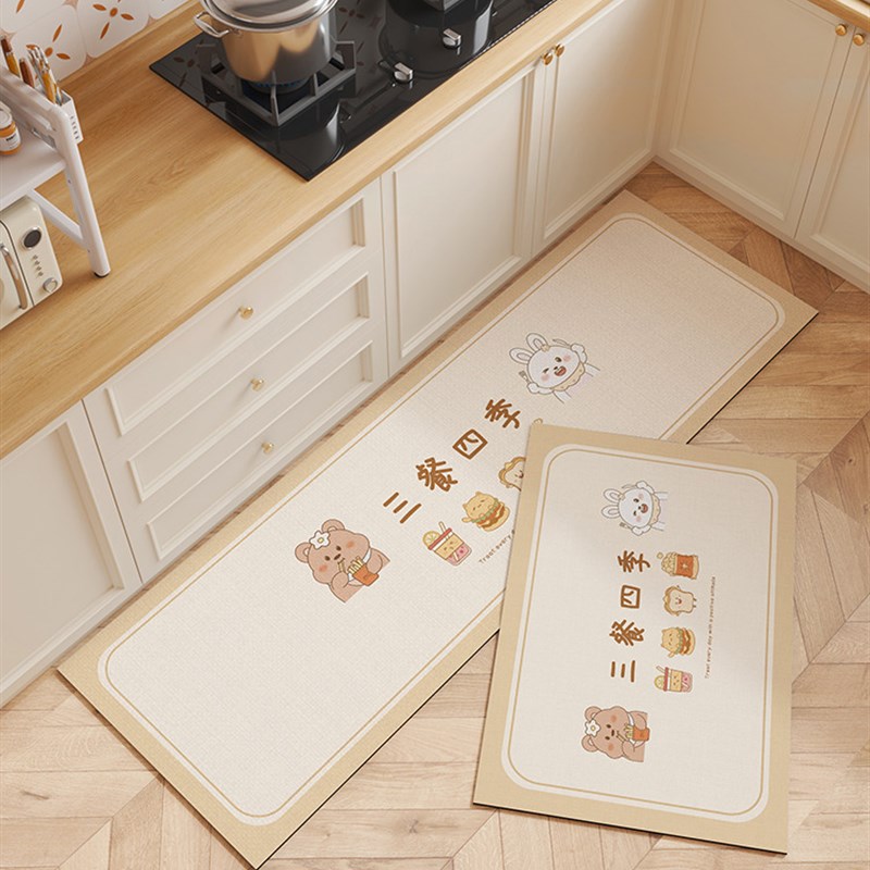 速发2024新防硅藻泥可擦免洗厨房地垫整铺防水款油防滑毯地耐脏