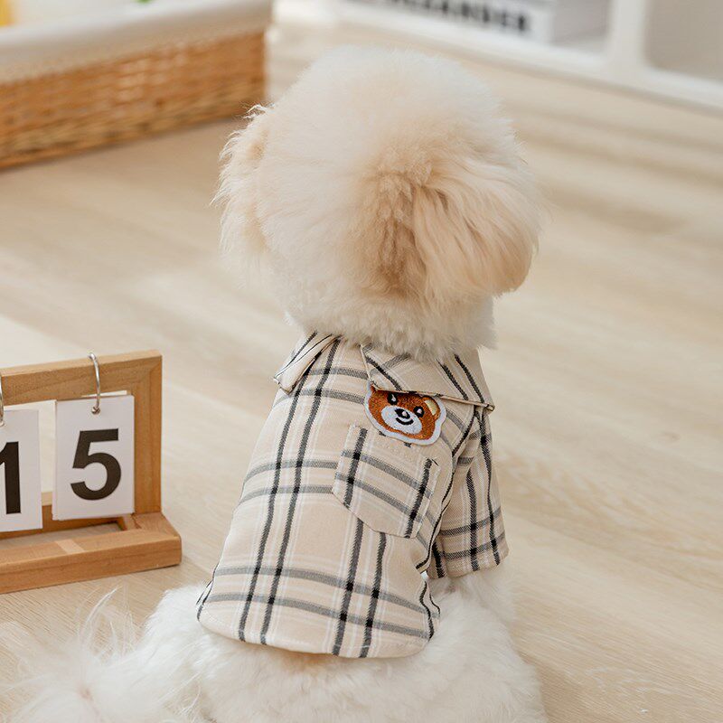 速发格子夏熊薄款小狗衣服防掉毛比夏泰迪约克季幼犬
