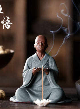 速发中式禅品紫砂小和尚摆茶办公室件室茶道桌面装饰意人物小沙弥