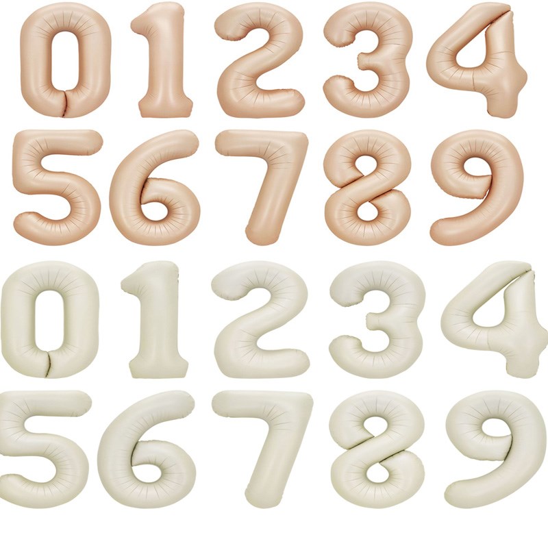 速发40寸超大号生色奶油色焦糖色数字铝膜气球儿童森系风白日派对