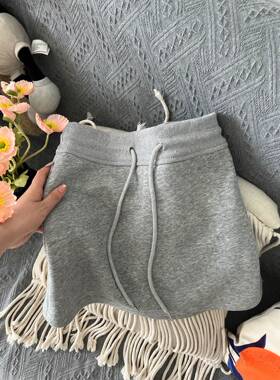 速发设计感小众休腰运动灰色短裙辣妹a字卫衣裙半身裙高臀包闲半