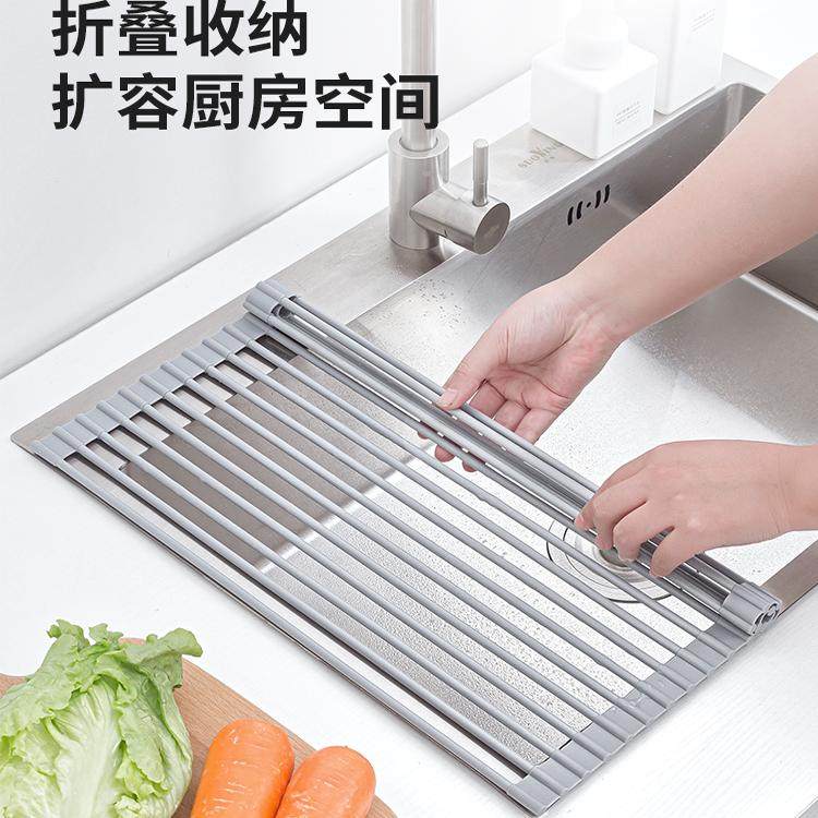 速发厨房可折槽硅胶洗水架家用级水叠沥碗池碗碟收纳架厨房置物架