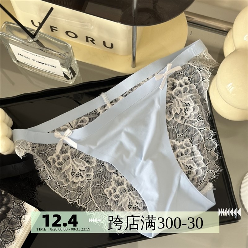速发春季新款~甜美细带一片式低腰三轻内裤性感蕾丝透气角薄
