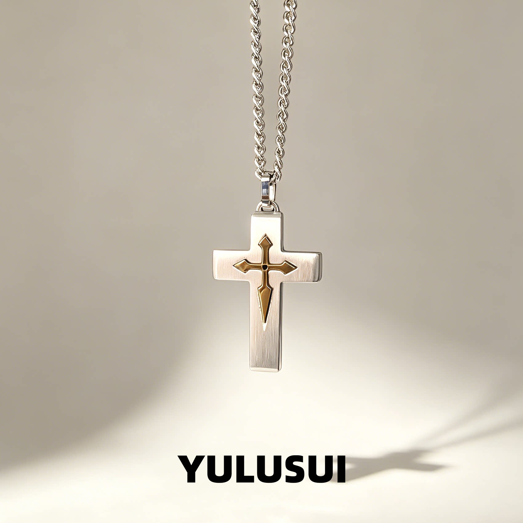 YULUSUI 双十字架吊坠项链情侣不掉色小众送男生的七夕情人节礼物