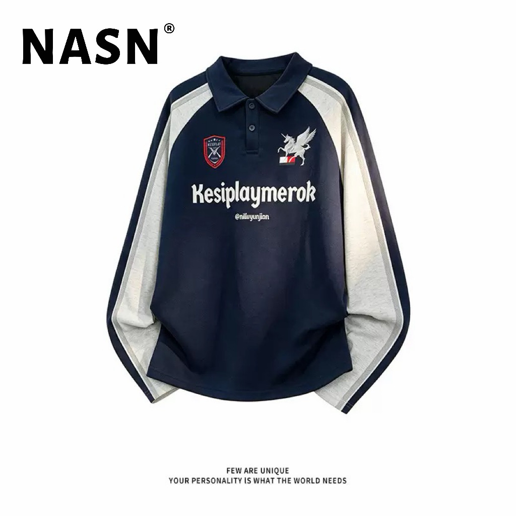 NASN美式潮牌2026秋季新款长袖T恤男撞色条纹翻领POLO衫上衣现货
