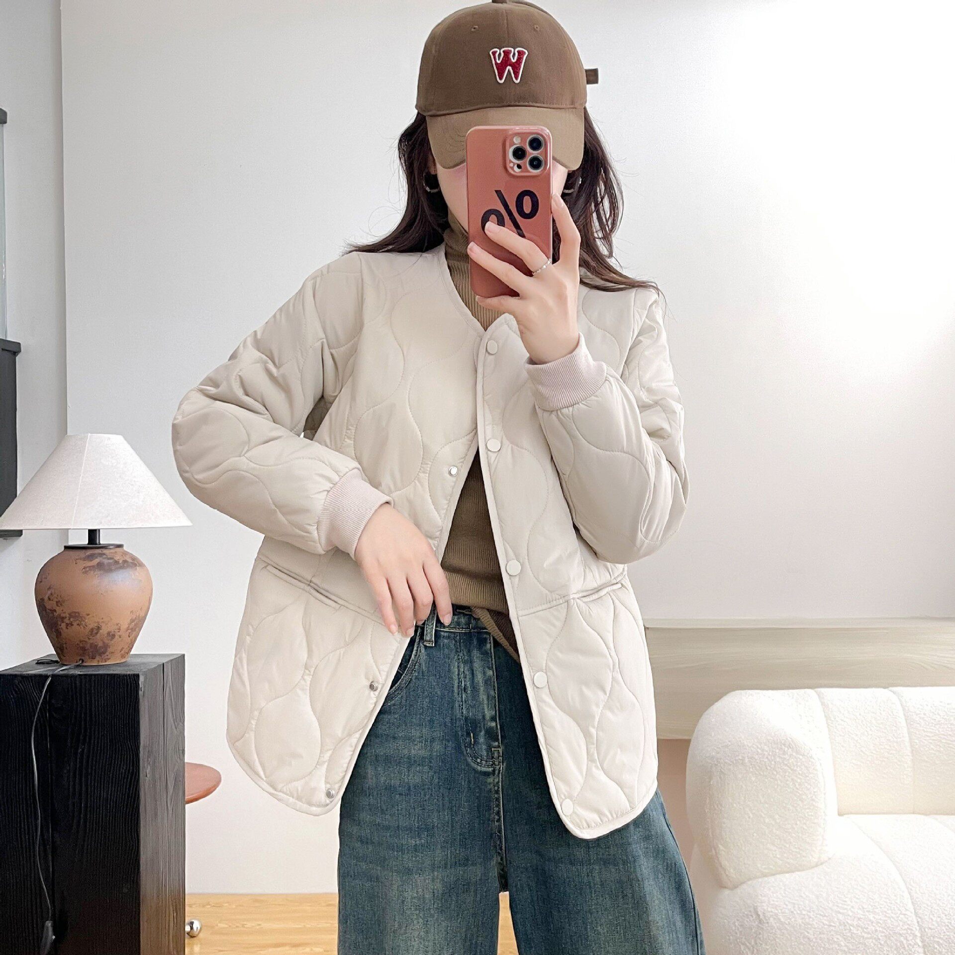 七月大码菱格棉衣棉服女短外套2024年冬季新款休闲轻薄夹棉小棉袄