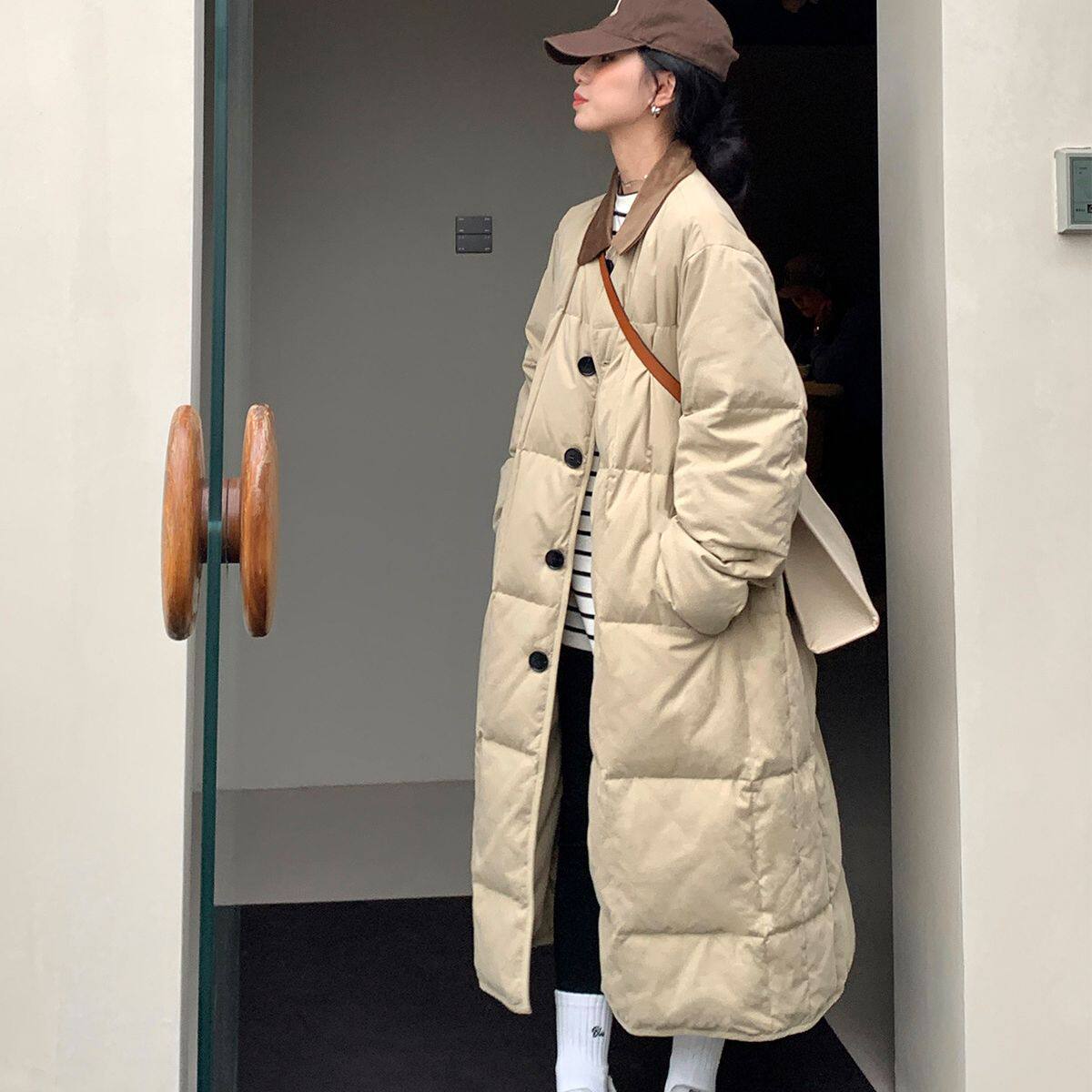 棉服女冬季中长款韩版小香风棉衣宽松加厚复古风棉袄休闲百搭外套
