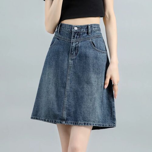 复古深色大码牛仔裙中裙女夏季新款高腰显瘦梨形穿搭a字半身裙子