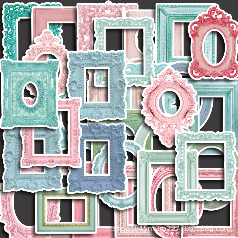 36枚洛可可复古相框复古花纹diy手工镂空个性创意防水贴纸不干胶