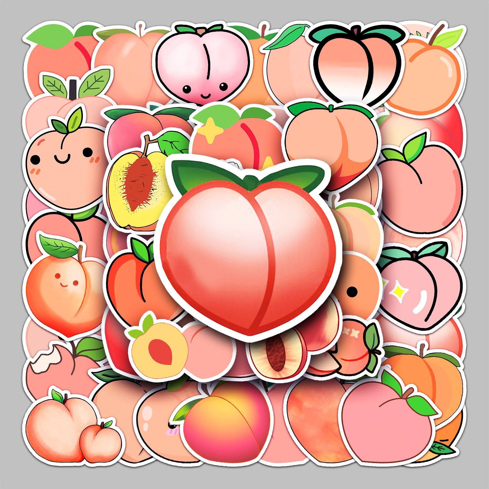 50张桃子水果卡通行李箱贴纸防水涂鸦贴纸滑板车电脑平板卡通装饰