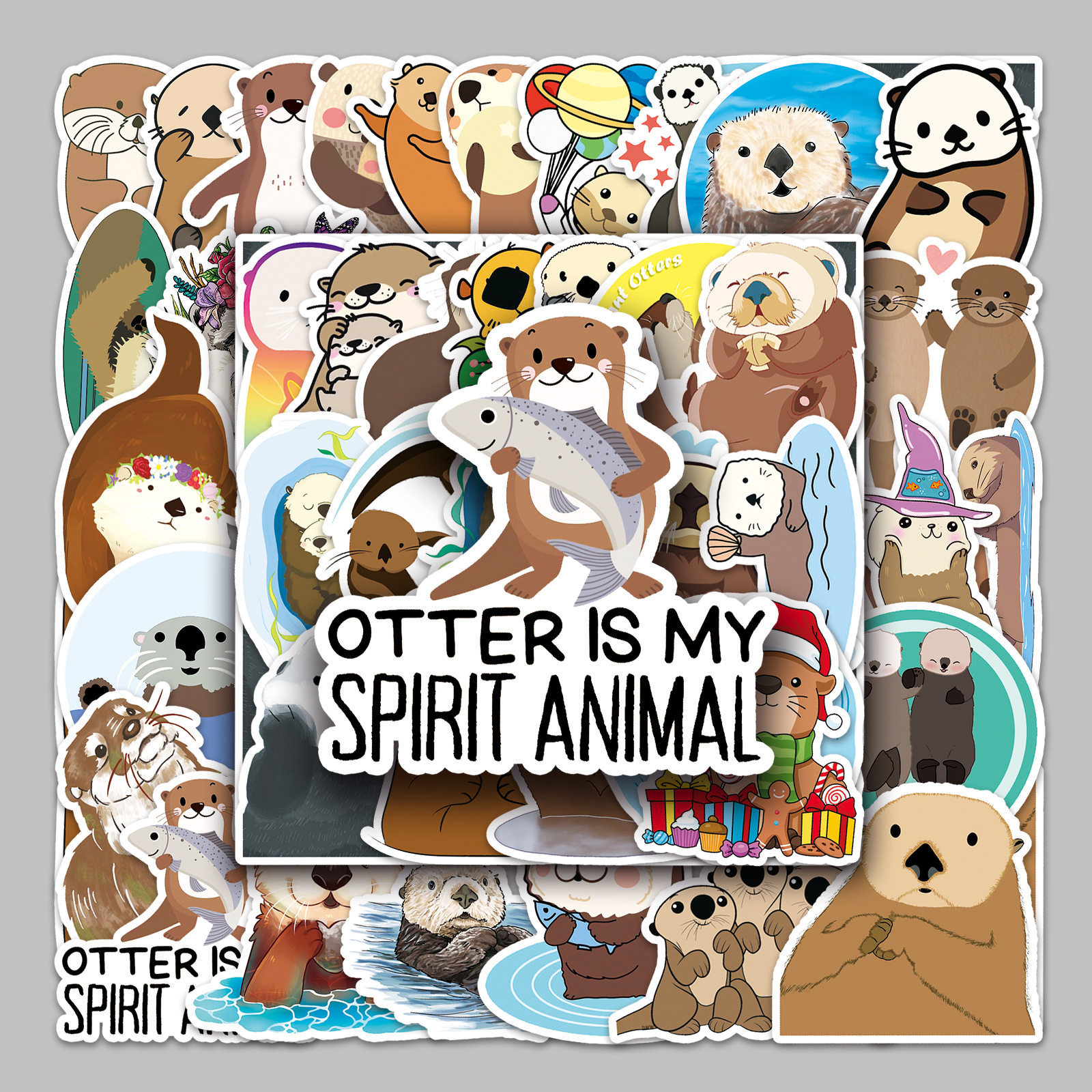 50张水獭卡通动物行李箱贴纸防水涂鸦贴纸滑板车电脑平板卡通装饰