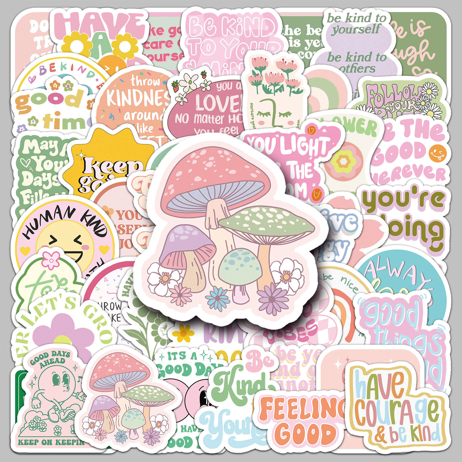50张丹麦粉学励志英文正能量短句防水装饰行李箱吉他手机手账贴纸