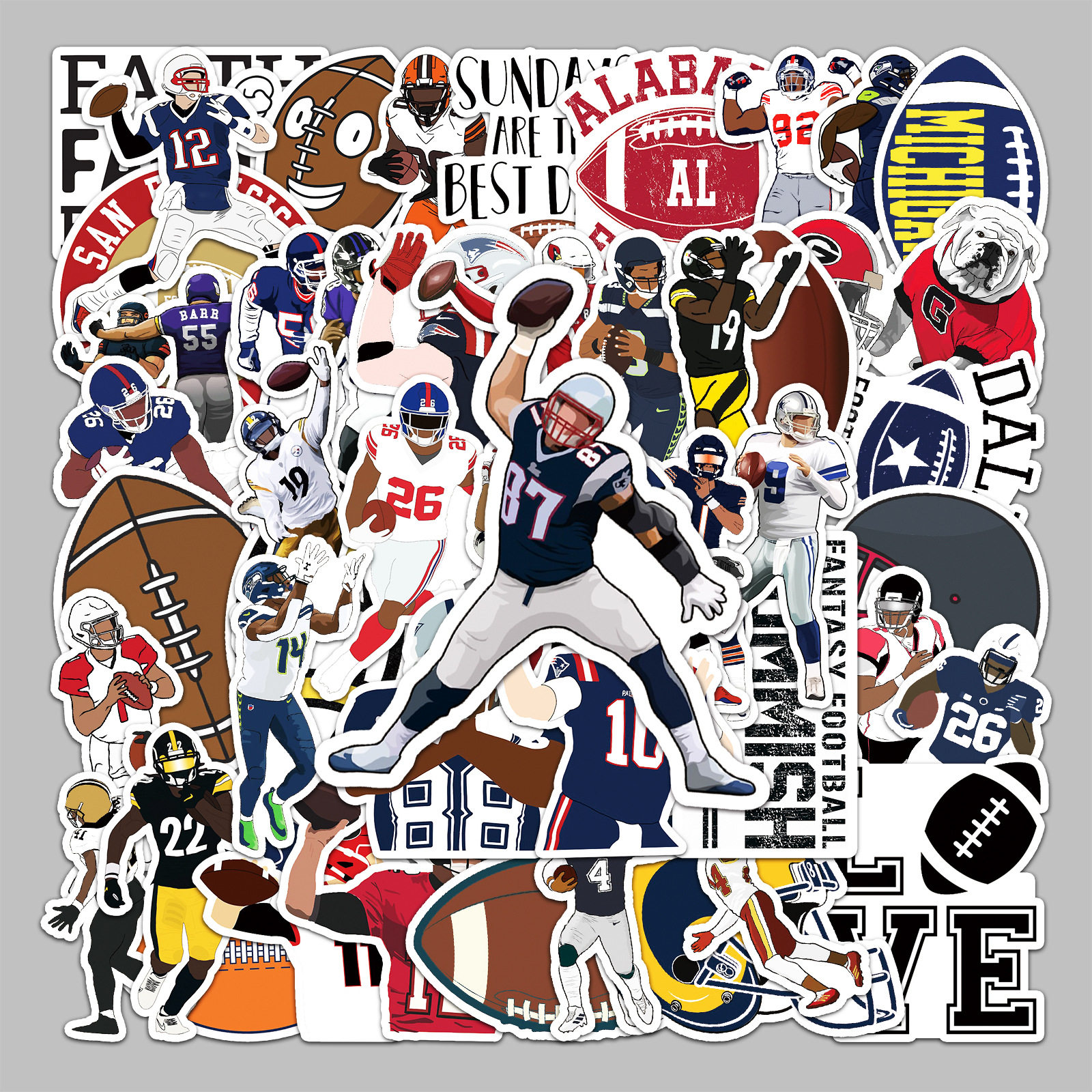 50张橄榄球体育行李箱贴纸创意防水 贴纸滑板车电脑平板卡通装饰