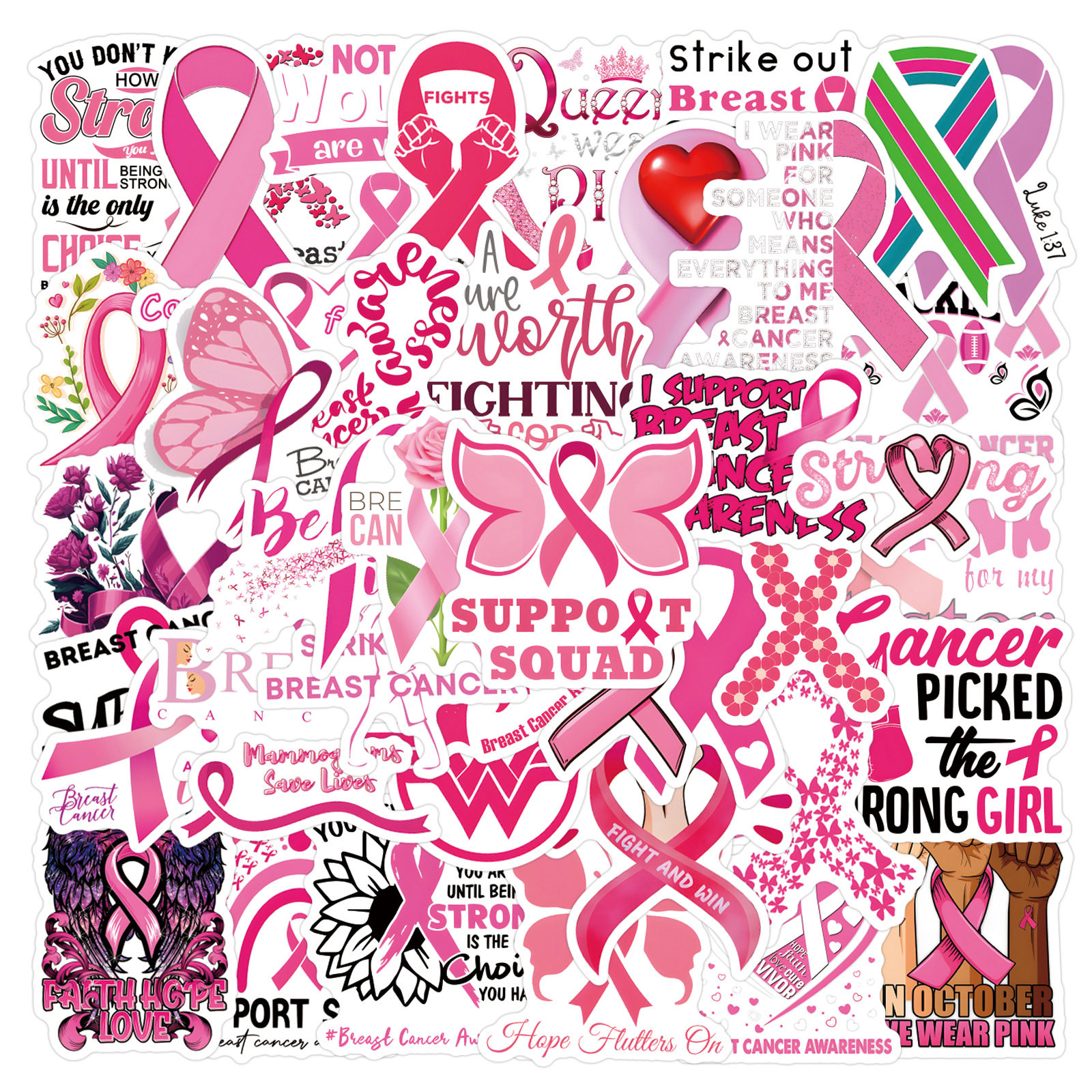 55张跨境Breast Cancer乳腺意识贴纸装饰文具水杯电脑防水DIY贴画,文具电教/文化用品/商务用品,贴纸/立体贴纸,淘宝优惠券,粉丝福利购,淘宝优惠卷