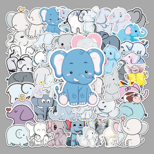 50张可爱大象涂鸦贴纸个性 可爱卡通动物贴纸DIY滑板水杯行李箱贴