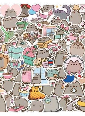 55-110张Pusheen Cat胖吉猫涂鸦贴纸装饰滑板水杯DIY防水头盔贴纸