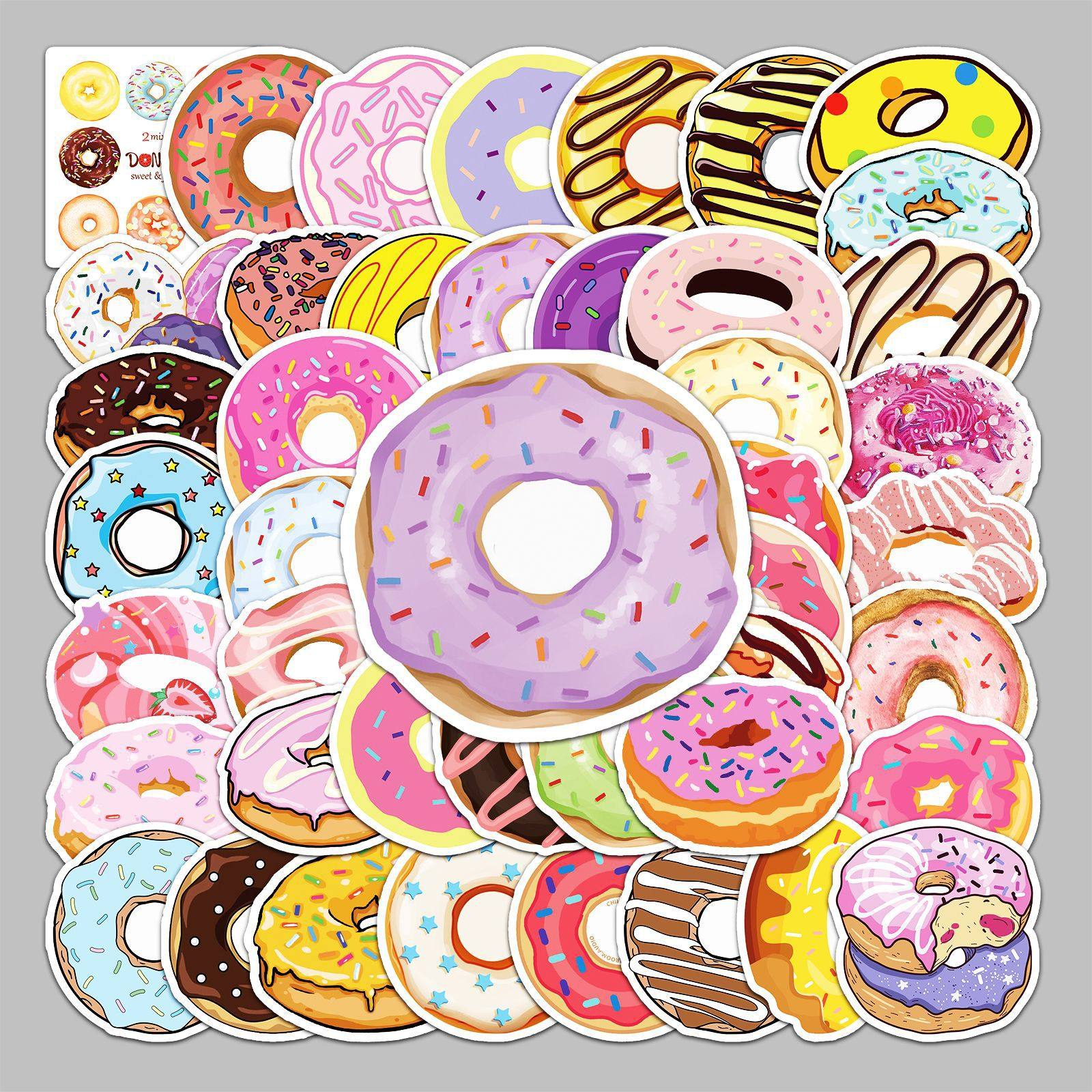 50张甜甜圈卡通行李箱贴纸创意 涂鸦贴纸滑板车电脑平板卡通装饰