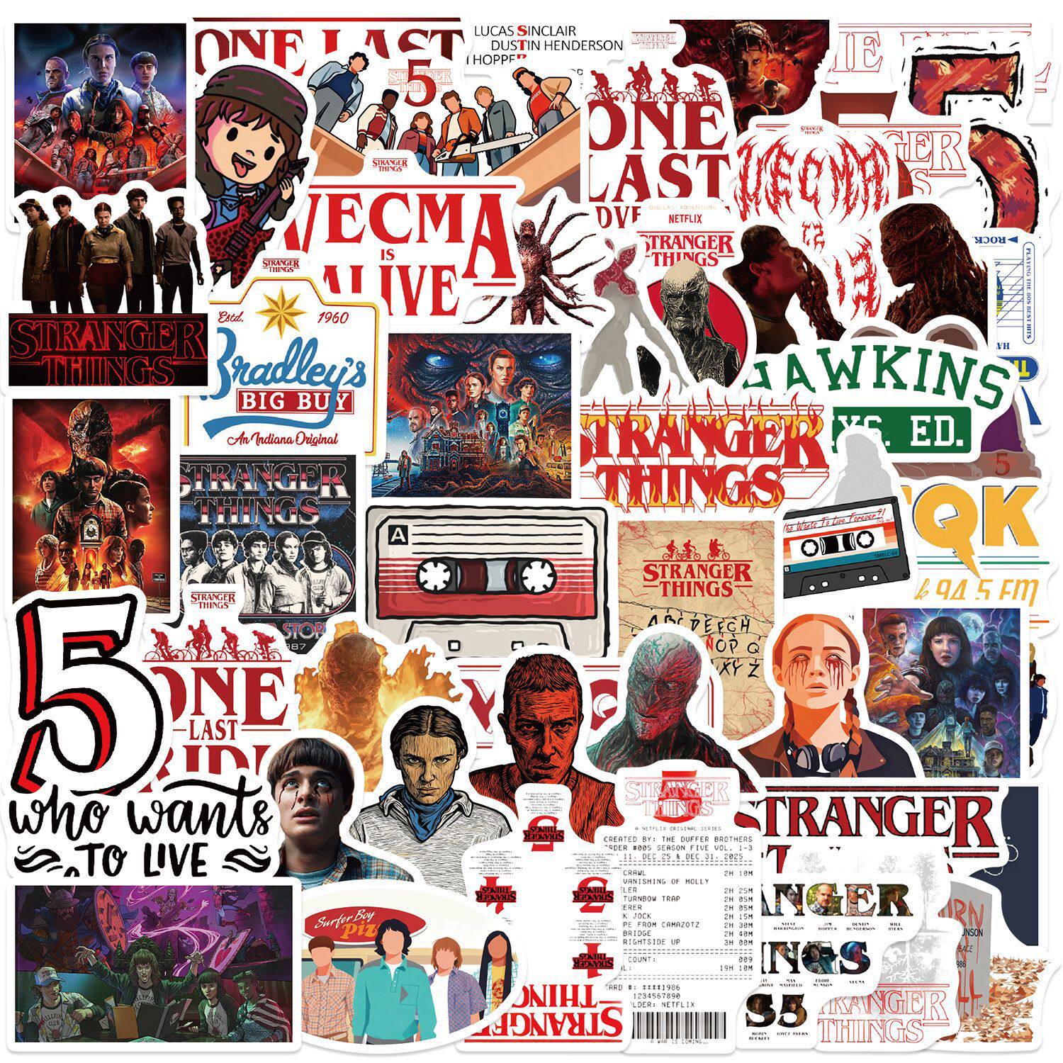 50张怪奇物语第五季涂鸦贴纸装饰DIY手账本手机文具防水奖励贴画