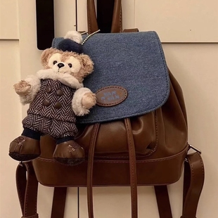 超洋气!复古百搭牛仔拼接双肩包女2023夏季新款学生韩版小背包潮